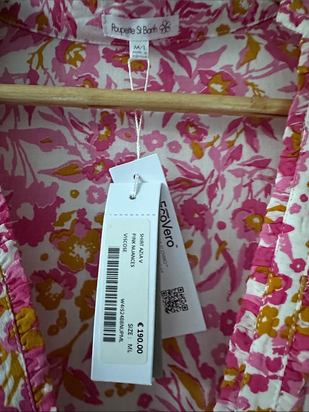 Poupette St Barth Pink and Yellow Floral V-Neck Button Blouse - Size M/L NWT - Picture 4 of 9